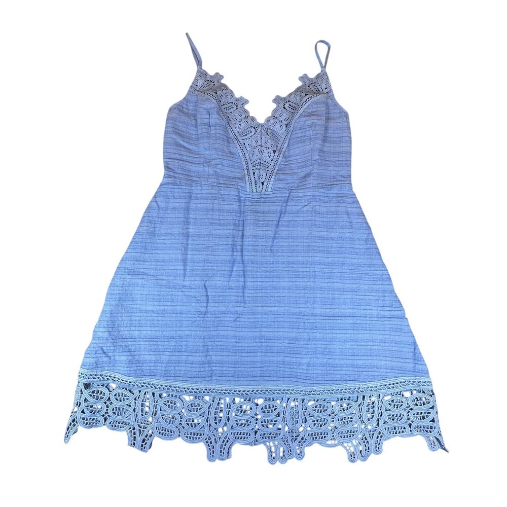 Laundry by Shelli Segal Dress Womens 12 Blue Lace Trim Sleeveless Lined Summer